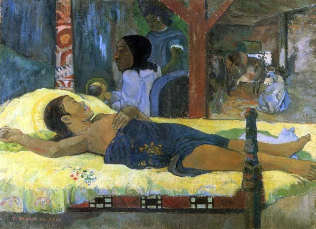 Paul Gauguin - Birth of Christ Son of God Tetemari: Artist: Paul Gauguin - Title: Birth of Christ Son of God Tetemari - Medium: Fine Art Reproduction Giclee on Canvas - Image Size: Approximately 14.5 inches x 20 inches - Unframed on Unstretched Canvas 