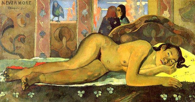 Paul Gauguin - Nevermore: Artist: Paul Gauguin - Title: Nevermore - Medium: Fine Art Reproduction Giclee on Canvas - Image Size: Approximately 10.5 inches x 20 inches - Unframed on Unstretched Canvas - Biography: French post-i