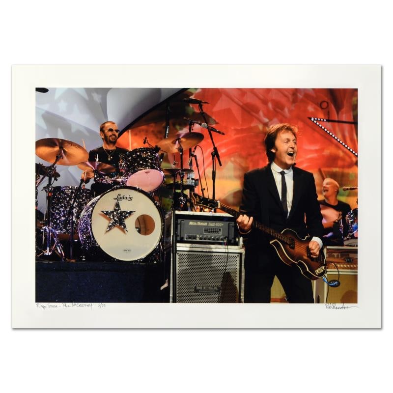 Ringo Starr & Paul McCartney by Shanahan, Rob: "Ringo Starr & Paul McCartney" is a limited edition giclee on paper, numbered and hand signed by acclaimed music industry photographer Rob Shanahan. Includes Certificate of Authenticity. Measures appr