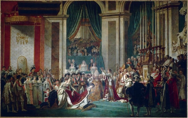 Jacques-Louis David - Coronation of Napoleon and Josephine: Artist: Jacques-Louis David - Title: Coronation of Napoleon and Josephine - Medium: Fine Art Reproduction Giclee on Canvas - Image Size: Approximately 20 inches x 32 inches - Unframed on Unstretched C
