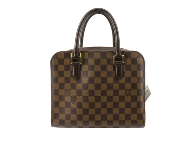 Louis Vuitton Damier Ebene Canvas Leather Triana Handbag: One Louis Vuitton Damier Ebene Canvas Leather Triana Handbag. Item is sold AS-IS. All available information is listed in the description and shown in the photo. Brown Damier Ebene coated canvas Louis 