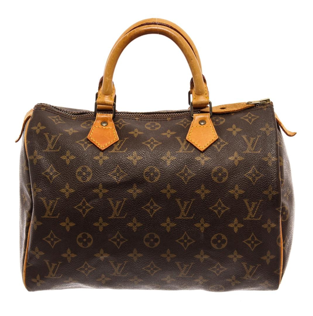 Louis Vuitton Brown Monogram Canvas Speedy 30 Satchel Bag: Louis Vuitton Brown Monogram Canvas Speedy 30 Satchel Bag. All available information is listed in the description and shown in the photos. Louis Vuitton Brown Monogram Canvas Speedy 30 Satchel Bag wit