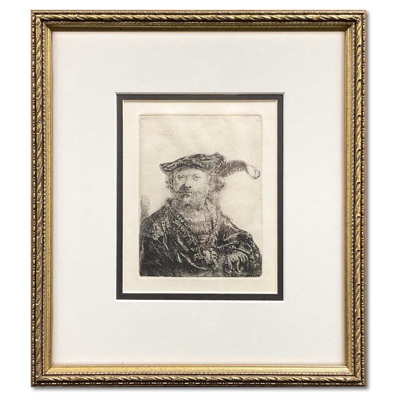 Untitled by Rembrandt (1606-1669): This contemporary Rembrandt (1606-1669) etching was acquired from Galerie Michael on Rodeo Dr. in Beverly Hills; unfortunately no other information is available. This piece comes custom framed. Measur