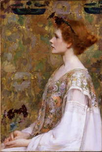 Albert Herter - Woman with Red Hair: Artist: Albert Herter - Title: Woman with Red Hair - Medium: Fine Art Giclee on Canvas - Image Size: Approximately 32 inches x 21.5 inches - Framed: Unframed on Unstretched Canvas - Biography: Albert