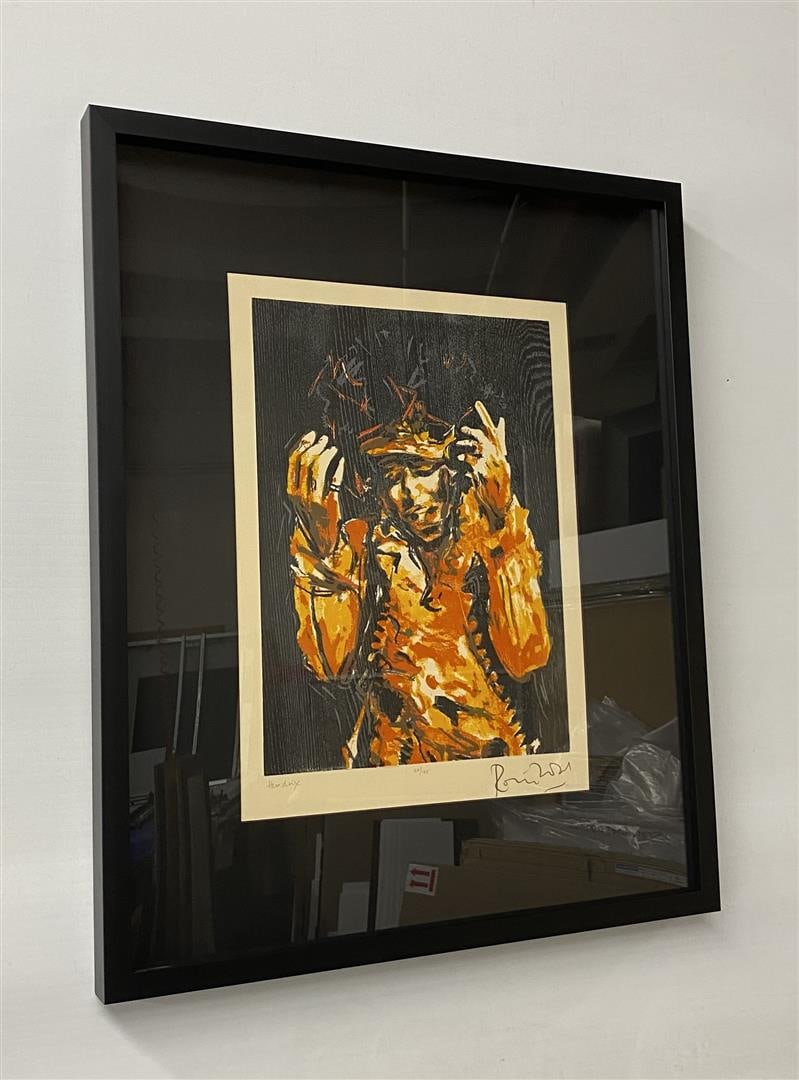Jimi Hendrix by Ron Wood: Original Lithograph 34x28, Framed Roma Moulding 67/175 Signed by Ronnie Wood