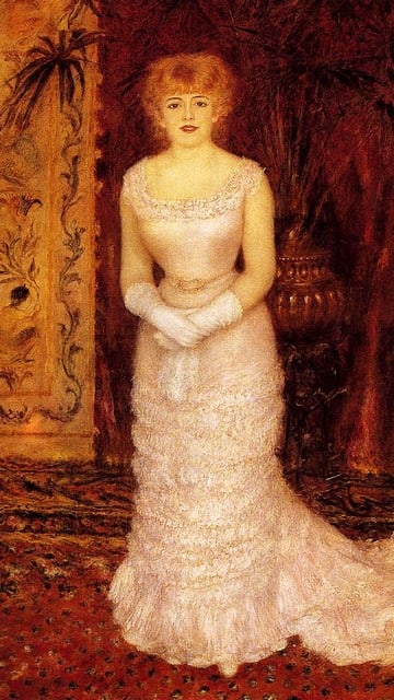 Renoir - Portrait Of The Actress Jeanne Samary: Artist: Pierre-Auguste Renoir 1841-1919 - Title: Portrait Of The Actress Jeanne Samary - Medium: Fine Art Reproduction Giclee on Canvas - Image Size: Approximately 20 inches x 11.25 inches - Unframed 