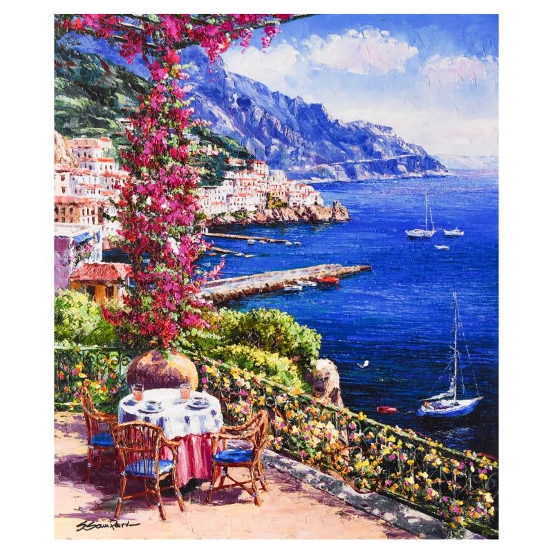 Amalfi Vista by Park, S. Sam: "Amalfi Vista" is a hand embellished limited edition serigraph on canvas by Sam Park, numbered and hand signed by the artist. Includes Letter of Authenticity. Measures approx. 20" x 24" (image).