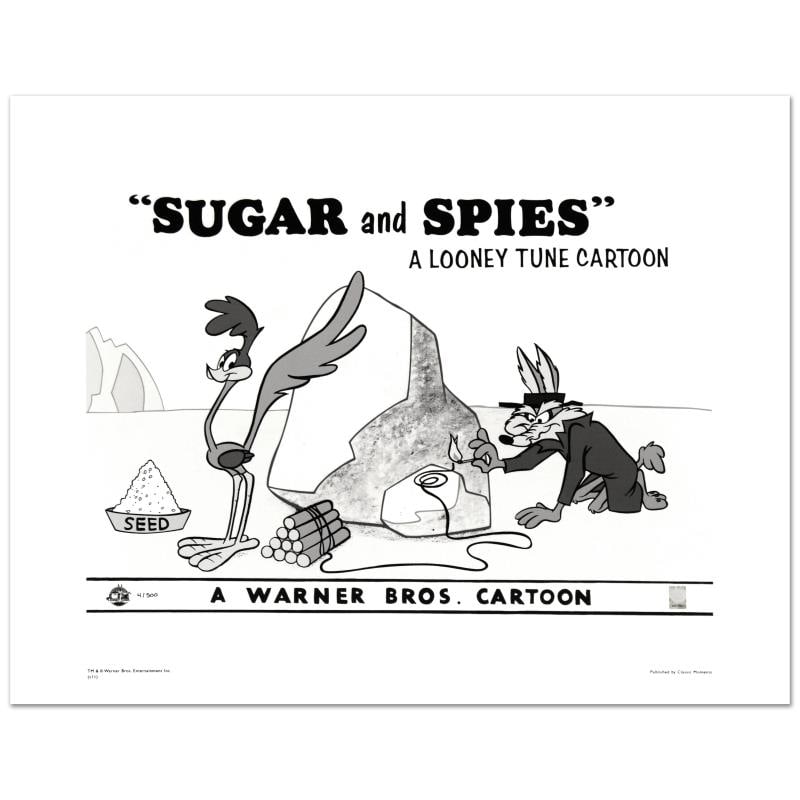 Sugar and Spies by Looney Tunes: "Sugar and Spies" is a limited edition giclee on paper from Warner Bros., numbered with hologram seal of Authenticity. This image was originally used as a "lobby card" displayed in theater lobbies to 
