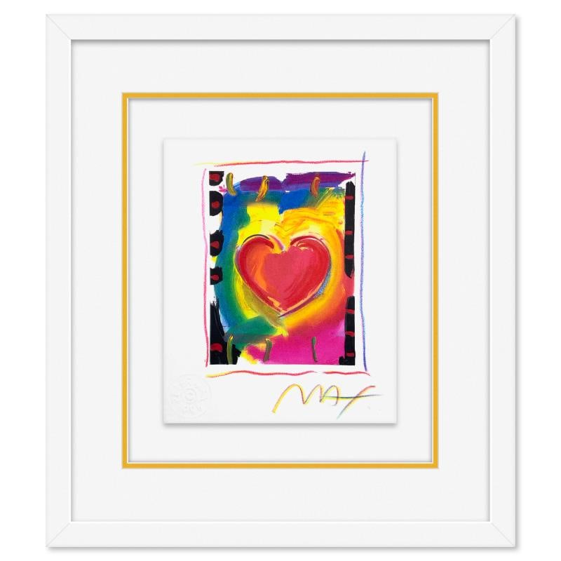Heart Series I by Peter Max: "Heart Series I" is a limited edition lithograph on paper by Peter Max, numbered and hand signed by the artist. This piece comes framed. Includes Certificate of Authenticity from Peter Max Studios. Me