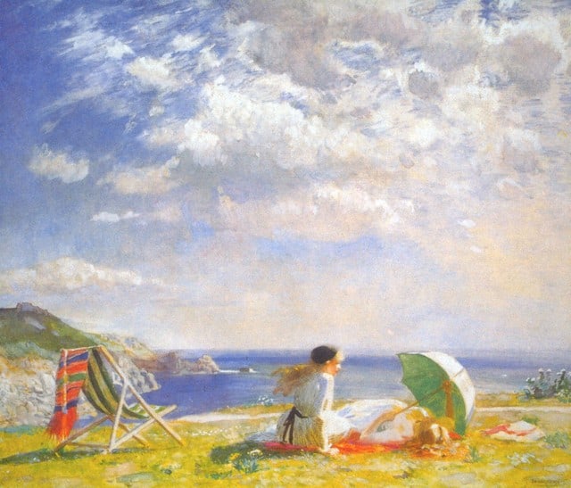 Knight - Wind and Sun: Artist: Dame Laura Knight - Title: Wind and Sun - Medium: Fine Art Reproduction Giclee on Canvas - Image Size: Approximately 17 inches x 20 inches - Unframed on Unstretched Canvas - Biography: Dame La