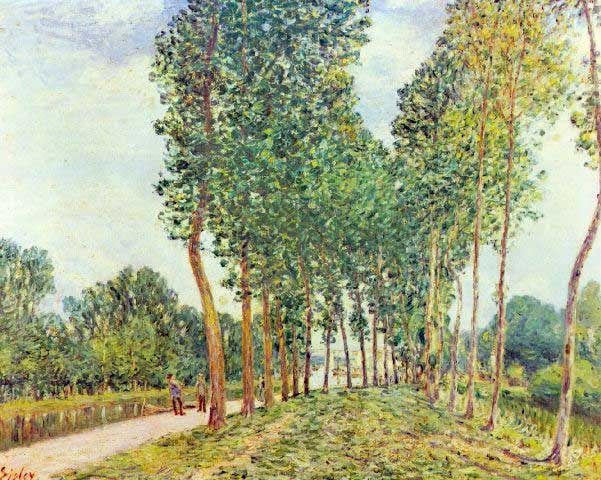 Alfred Sisley - Banks of the Loing in Moret: Artist: Alfred Sisley - Title: Banks of the Loing in Moret - Medium: Fine Art Reproduction Giclee on Canvas - Image Size: Approximately 16 inches x 20 inches - Unframed on Unstretched Canvas - Biograp