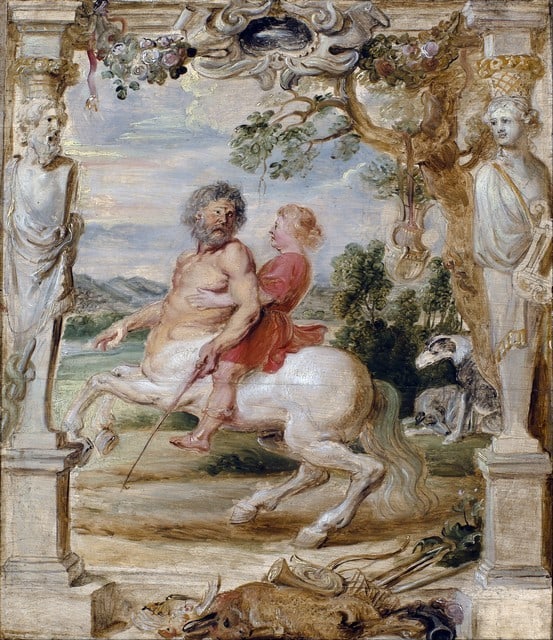 Sir Peter Paul Rubens - Achilles Educated by the Centaur Chiron: Artist: Sir Peter Paul Rubens - Title: Achilles Educated by the Centaur Chiro - Medium: Fine Art Reproduction Giclee on Canvas - Image Size: Approximately 20 inches x 17.25 inches - Unframed on Unstre