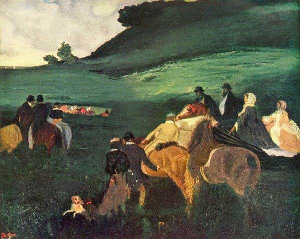 Edgar Degas - Riders In The Landscape: Artist: Degas - Title: Riders In The Landscape - Medium: Fine Art Reproduction Giclee on Archival Canvas - Image Size: Approximately 16 inches x 20 inches - Framed: Unframed on Unstretched Canvas - Ed