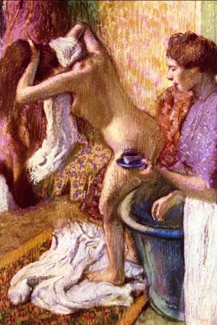 Edgar Degas - Woman Washing Hair: Artist: Degas - Title: Woman Washing Hair - Medium: Fine Art Reproduction Giclee on Archival Canvas - Image Size: Approximately 20 inches x 13.25 inches - Framed: Unframed on Unstretched Canvas - Edga