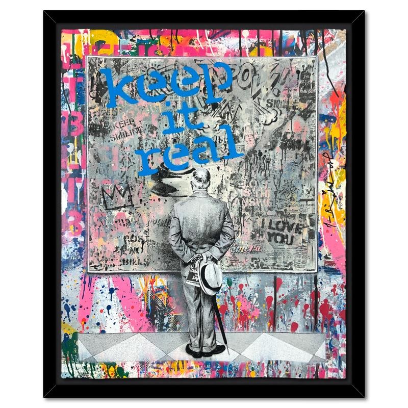 Street Connoisseur by Mr Brainwash Original: "Street Connoisseur" is a unique (UNIQ) mixed media on deckle edge paper by Mr. Brainwash, hand signed and bearing the thumbprint of the artist inverso. This piece comes custom framed. Includes Certif