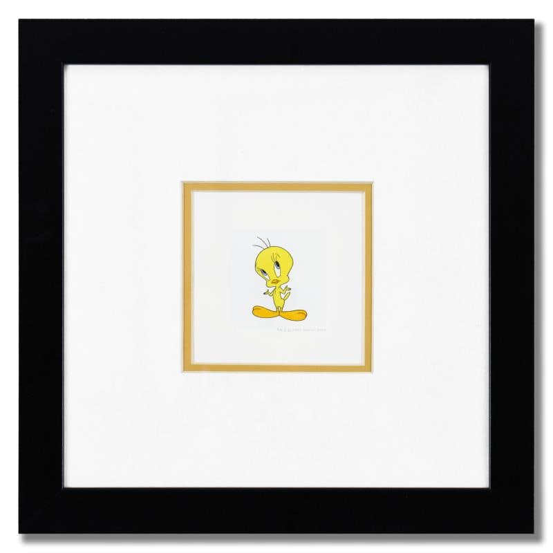 Tweety Bird by Looney Tunes: "Tweety Bird" is a limited edition etching on paper with hand-tinted coloring from Warner Bros, numbered and dated 1999. This piece comes framed. Measures approximately 14" x 14" (frame), 2.5" x 2.5"