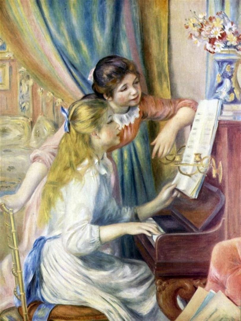Renoir - Young Girls At The Piano [3]: Artist: Pierre-Auguste Renoir 1841-1919 - Title: Young Girls At The Piano [3] - Medium: Fine Art Reproduction Giclee on Canvas - Image Size: Approximately 20 inches x 15 inches - Unframed on Unstretch