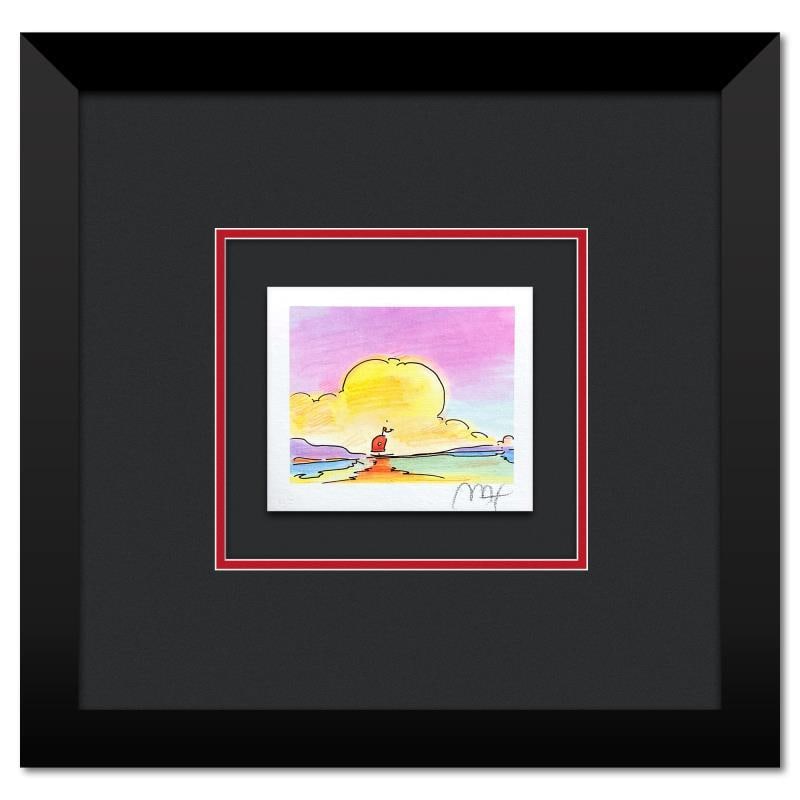 Sailboat on the Horizon by Peter Max: Sailboat on the Horizon is a limited edition lithograph on paper by Peter Max, numbered and hand signed by the artist. This piece comes framed. Includes Certificate of Authenticity from Peter Max Stud