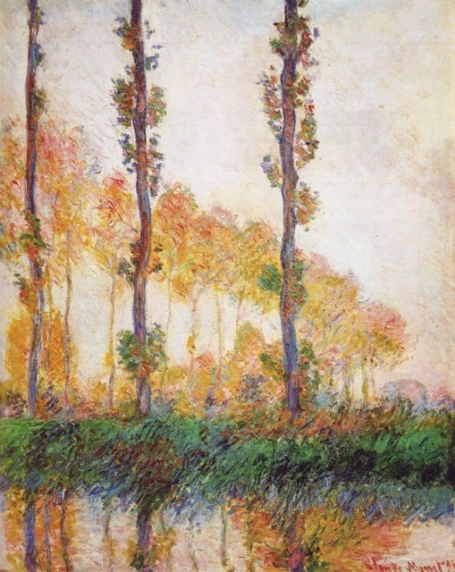 Claude Monet - Poplars in Autumn II: Artist: Claude Monet - Title: Poplars in Autumn II - Medium: Fine Art Reproduction Giclee on Canvas - Image Size: Approximately 20 inches x 16 inches - Unframed on Unstretched Canvas - Biography: Clau