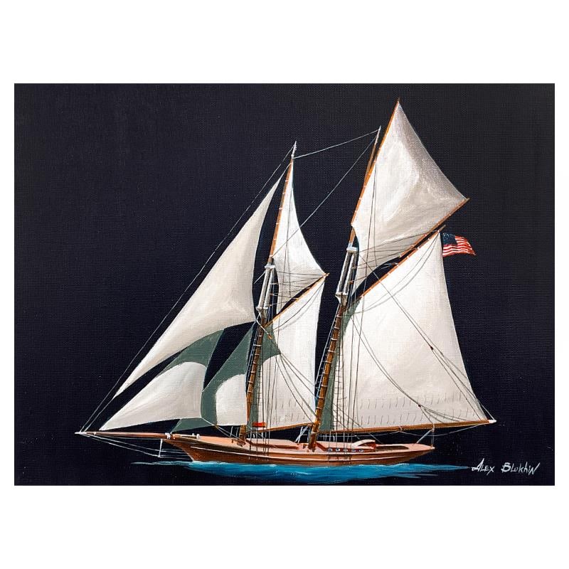 Two Masted Schooner by Blokhin Original: "Two Masted Schooner" is an original painting on canvas by Alex Blokhin, hand signed by the artist. Includes Letter of Authenticity. Measures approx. 12" x 16" (image).