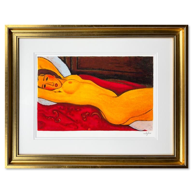 Nudo Sdraiato Con Le Mani Dietro La Testa by Modigliani, Amedeo: "Nudo Sdraiato Con Le Mani Dietro La Testa" is a framed limited edition serigraph on paper by Amedeo Modigliani. The piece is plate signed and comes with a certificate of authenticity. Measures approx