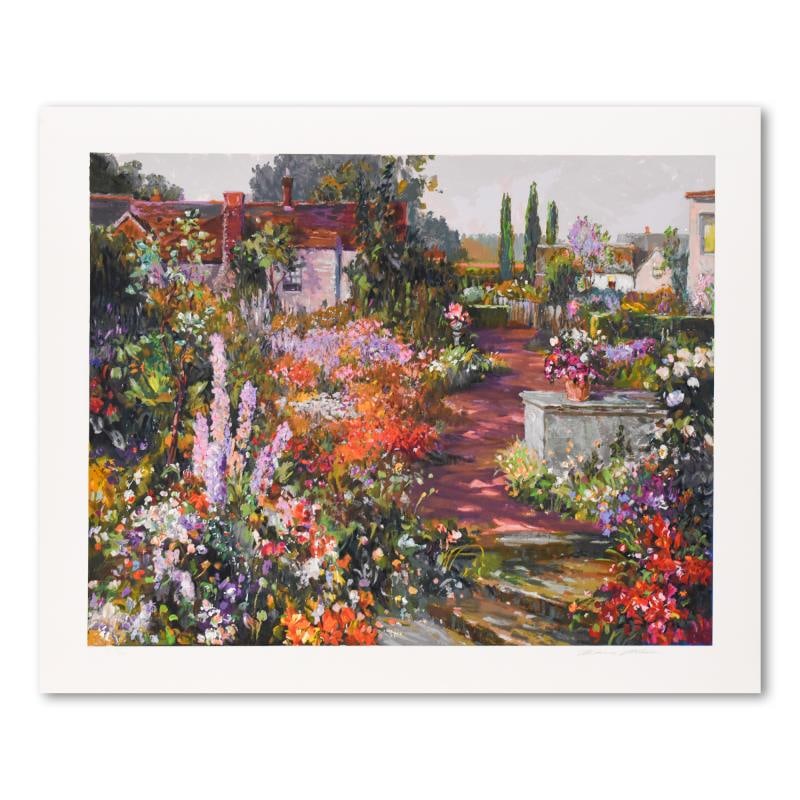 British Garden by Henri Plisson (1933-2006): "British Garden" is a limited edition serigraph on paper by Henri Plisson (1933-2006), numbered and hand signed by the artist. Includes Letter of Authenticity. Measures approx. 38.5" x 30.5" (border),