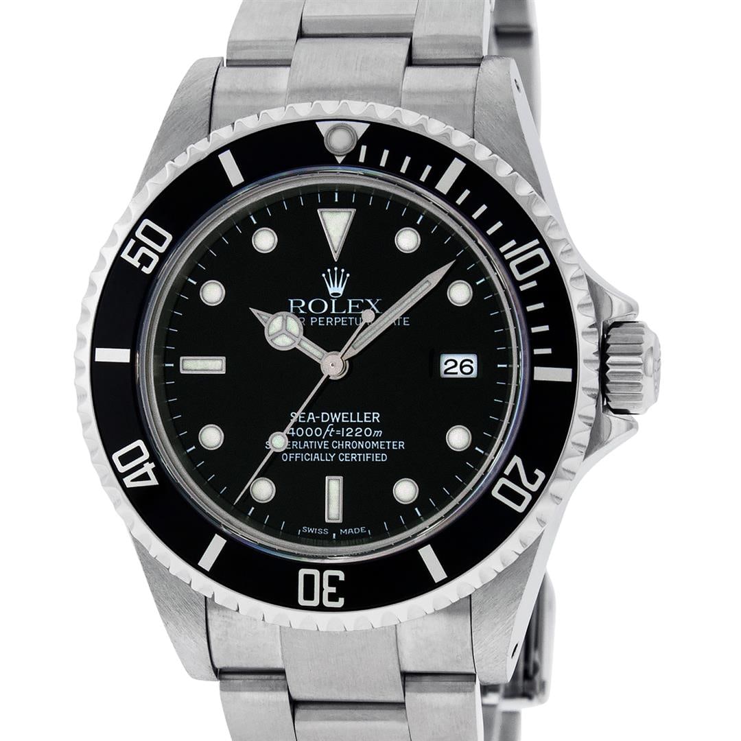 Rolex Mens Stainless Steel Black Dial Oyster Band 40mm Sea Dweller Wristwatch: One Mens Pre Owned Rolex Stainless Steel Sea Dweller Polished, Serviced & Electronically Tested, Rolex Stainless Steel Case: 40mm, Rolex Stainless Steel Crown, Rolex Bezel: Stainless Steel Rotatable B