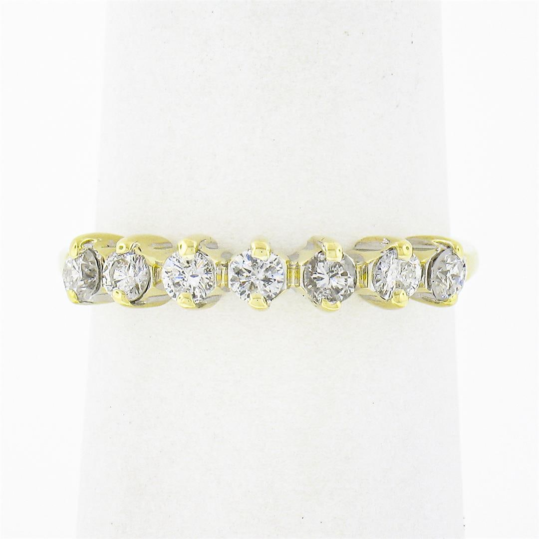 Vintage Classic 14k Yellow Gold 0.35 ctw Round Prong Set Diamond Wedding Band Ri: A solid 14k yellow gold band ring, with 7 round brilliant cut natural diamonds (G/H - SI1/SI2 ; 0.35ctw). The ring is size 6.5, weighs a total of 2.21 grams, and measures 3.5mm wide.