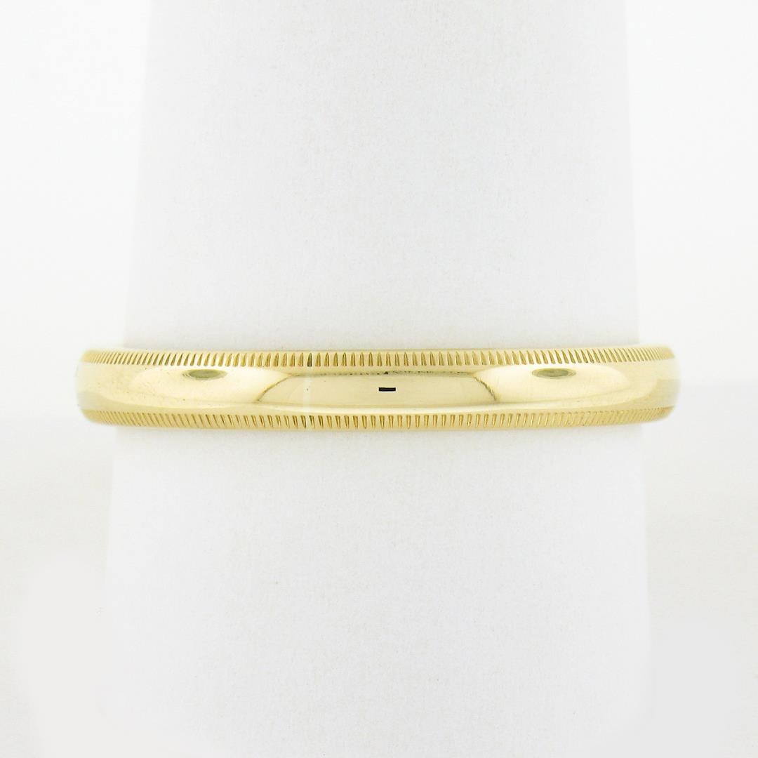 NEW Mens Classic 14k Yellow Gold 3mm Dome Polished w/ Milgrain Wedding Band Ring: A new solid 14k yellow gold mens band ring. The ring is size 10.0, weighs a total of 3.34 grams, and measures 3mm wide.