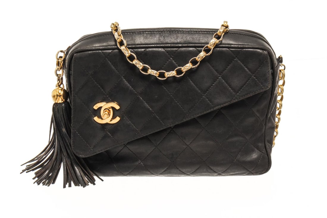 Chanel Black Leather Diagnorial Camera Bag: One Chanel Black Leather Diagnorial Camera Bag. Item is sold AS-IS. All available information is listed in the description and shown in the photo. Chanel Black Leather Diagnorial Camera Bag W23cm x H1