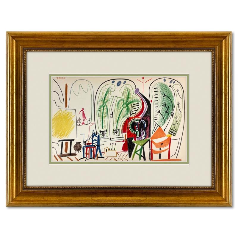 Carnet de Californie 8.11.55-V by Picasso (1881-1973): "Carnet de Californie 8.11.55-V" is a vintage lithograph on paper by Pablo Picasso (1881-1973). This piece is from Picassos Carnet de Californie Series and was printed in Paris France by Mourlot Studi