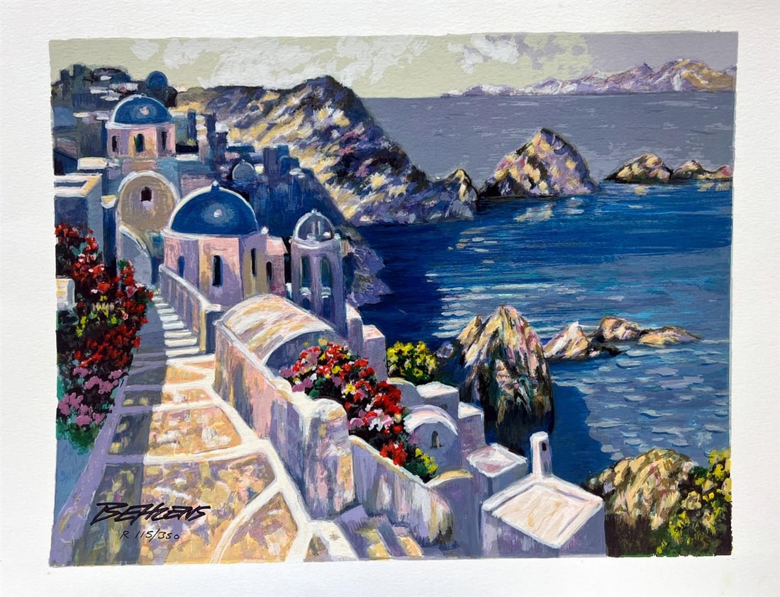 Santorini Afternoon by Behrens, Howard: Santorini Afternoon by Behrens, Howard. Limited Hand Signed Serigraph on Paper. Dimensions: 13 x 17. Excellent Condition.