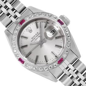 Rolex Ladies Stainless Steel Silver Index Dial 18K White Gold Diamond And Ruby B (1 of 9)