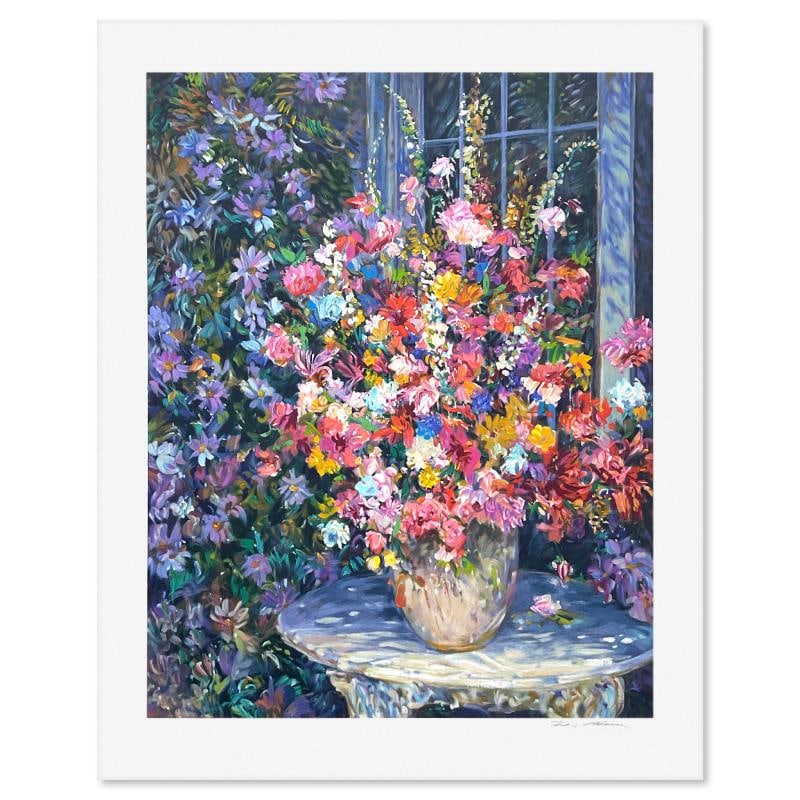Garden Potpourri by Henri Plisson (1933-2006): "Garden Potpourri" is a limited edition serigraph on paper by Henri Plisson (1933-2006) numbered and hand signed by the artist. Includes Letter of Authenticity. Measures approx. 35.5" x 29" (border) 3