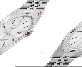 Rolex Mens Stainless Steel Silver Index 18K White Gold Diamond & Ruby Bezel 36MM (1 of 9)