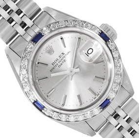 Rolex Ladies Stainless Steel Silver Index Diamond And Sapphire Date Wristwatch (1 of 9)