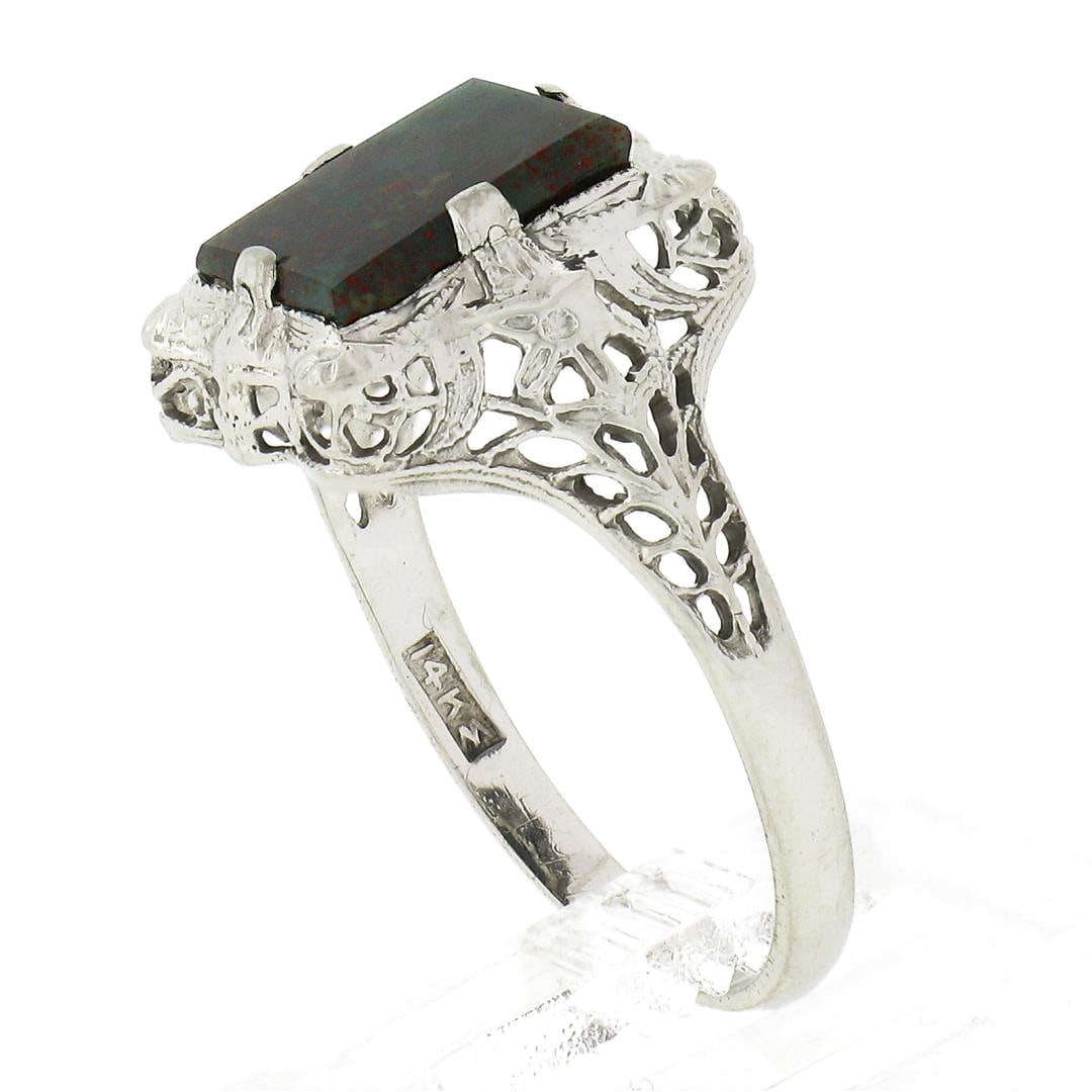 Antique Art Deco 14k White & Rose Gold Black Onyx Etched