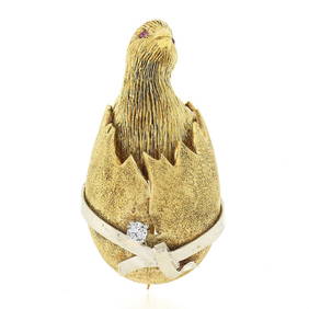 Vintage 18K TT Gold Detailed Textured Chick Bird Breaking Out of Egg Pin Brooch (1 of 6)