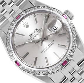 Rolex Mens Stainless Steel 36MM Silver Index Diamond And Ruby Datejust With Role (1 of 9)