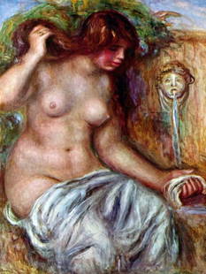 Renoir - Woman At The Well: Artist: Pierre-Auguste Renoir 1841-1919 - Title: Woman At The Well - Medium: Fine Art Reproduction Giclee on Canvas - Image Size: Approximately 20 inches x 15 inches - Unframed on Unstretched Canvas -