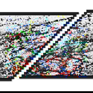 Untitled Abstract by Wyland Original: "Untitled Abstract" is an original painting on canvas by Wyland, hand signed by the artist. This piece comes custom framed. Includes Letter of Authenticity. Measures approx. 40" x 52" (frame), 37" x 4