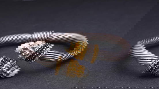 Vintage Sterling Silver & 18K Gold Crossover Bracelet with Natural Pearls: Vintage Sterling Silver & 18K Gold Crossover Bracelet with Natural Pearls. Total weight is 36 gm. Estimated retail value $1,200.