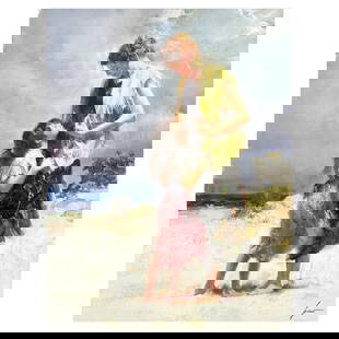 Share a Moment by Pino (1939-2010): "Share a Moment" is a limited edition giclee on canvas by Pino (1939-2010) numbered and hand signed by the artist. Includes Certificate of Authenticity. Measures approx. 39" x 30" (image).