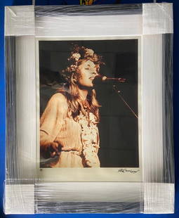 Joni Mitchell Flower Child by Robert M Knight: A FRAMED sepia- tone photo of Joni Mitchell signed by famed rock photographer Robert Knight. Framed it is 28x22.5",image 21x16
