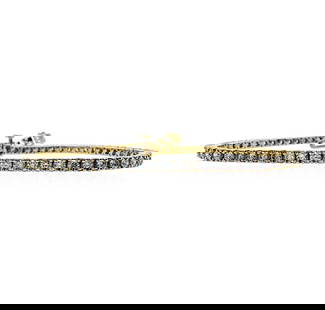 3.36 ctw Diamond Tennis Bracelet - 14KT White Gold: One electronically tested 14KT white gold lady's combination cast & assembled fashion straight line tennis bracelet with a tongue clasp with fold-under safety with a basket motif with a bright polish