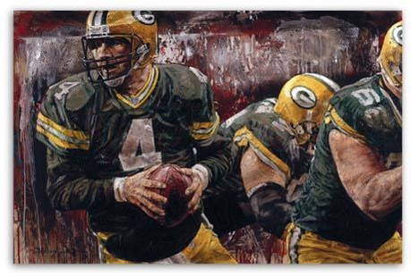 Brett Favre Superbowl XXXI by Stephen Holland: Brett Favre "Superbowl XXXI", signed by Favre & by Stephen Holland , hand embellished 28" x 42" Giclee, AP 10/22, Stretched, certificate