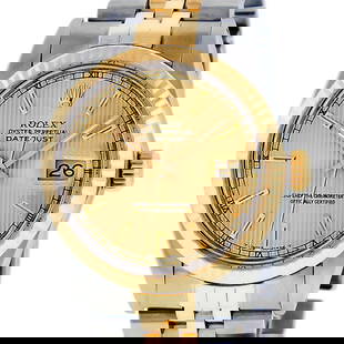 Rolex Mens 2 Tone Yellow Gold And Steel Champagne Tapestry Index 36MM Datejust W: One Mens Rolex Pre Owned 14K Two Tone Yellow Gold And Stainless Steel Datejust Polished, Serviced & Electronically Tested, Rolex Yellow Gold & Stainless Steel Case: 36mm, Rolex Yellow Gold Crown, Role