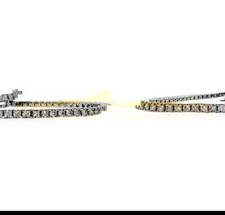 3.36 ctw Diamond Tennis Bracelet - 14KT White Gold: One electronically tested 14KT white gold lady's combination cast & assembled fashion straight line tennis bracelet with a tongue clasp with fold-under safety with a basket motif with a bright polish