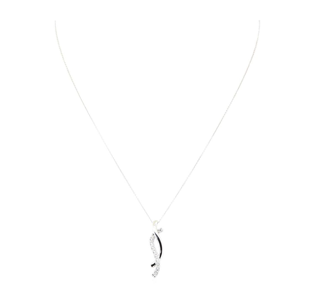 0.13 ctw Diamond Double Journey Pendant with Chain - 14KT White Gold: One double journey pendant with an attached eighteen inch long cable link chain featuring: 14KT white gold weighing 2.8 grams containing diamonds weighing 0.13ctw.