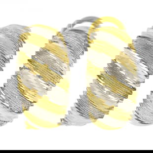 Italian 18k TT Gold Large Wide 11.2mm Textured Domed Omega Back Cuff Earrings: A solid 18k yellow & white gold cuff earrings. The earrings measure approximately 22.8x11.2mm and weigh a total of 10.30 grams.